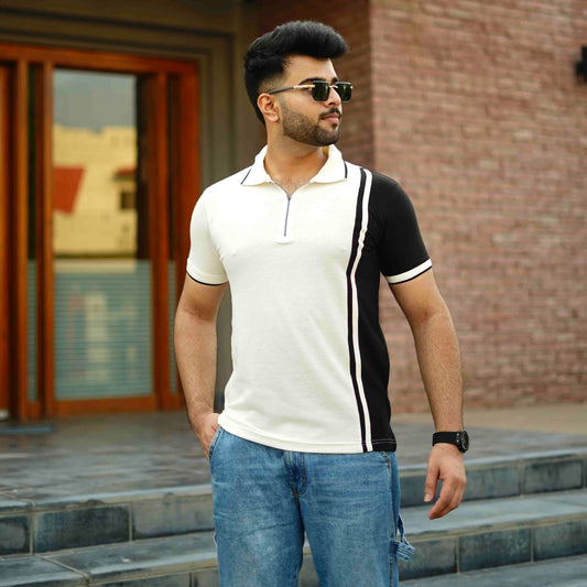 Pannel zipper polo shirt