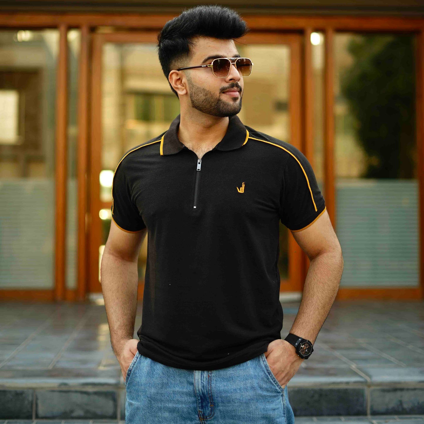 Blacky  zipper polo shirt